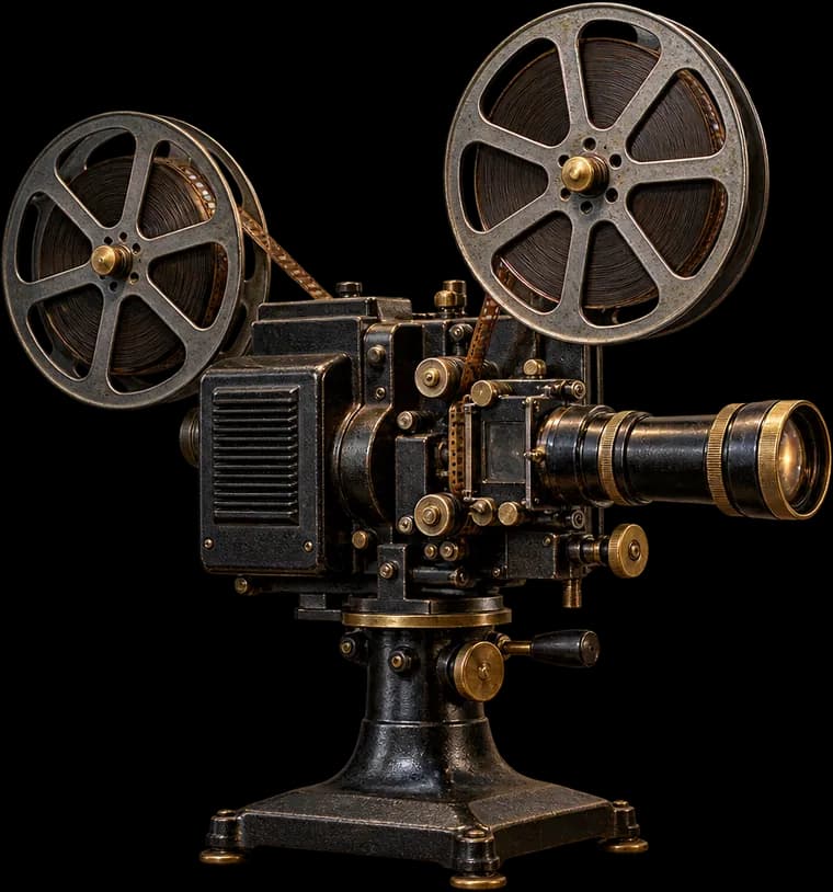 A 1940s cinema film projector with two reels